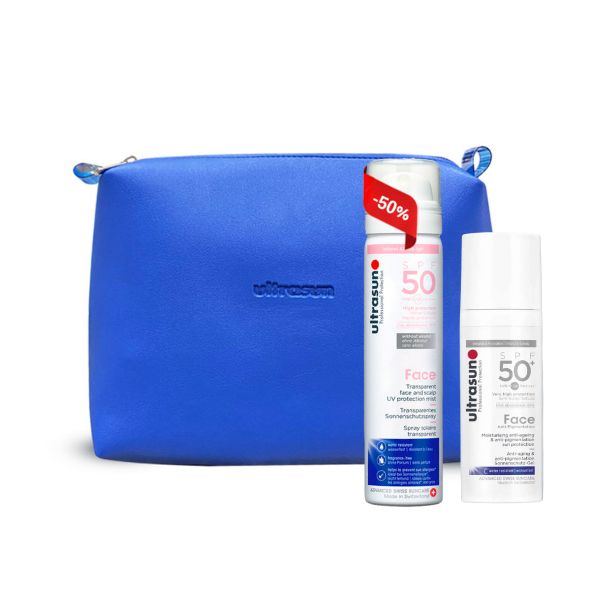 1 Ultrasun l’essentiel Kit – crème solaire anti-pigmentaion + spray face and scalp -50% + trousse offerte